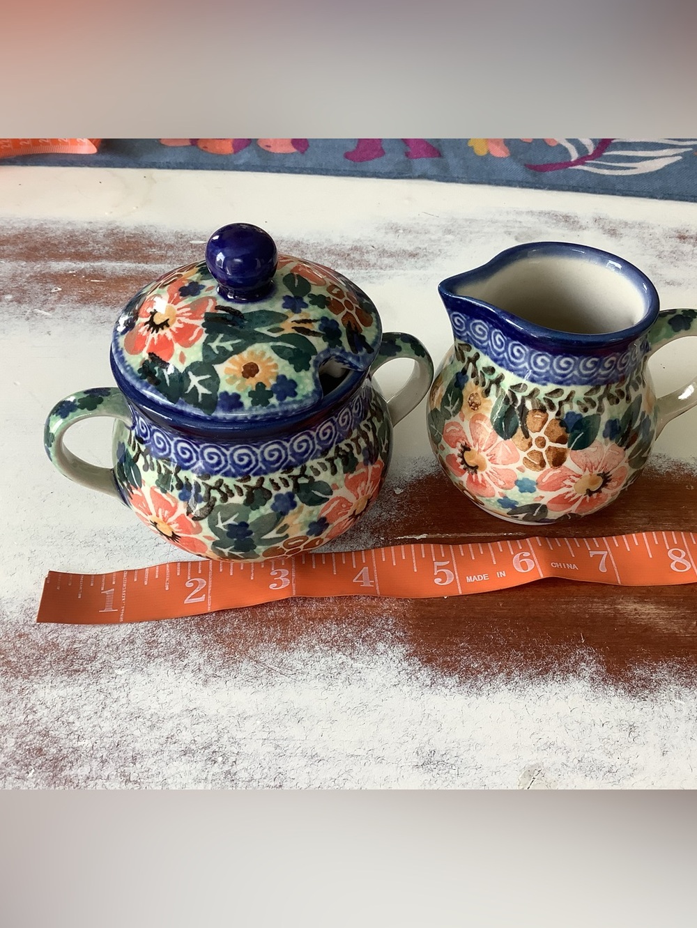 Polish Pottery UNIKAT Sugar And Creamer Floral - Picture 9 of 10
